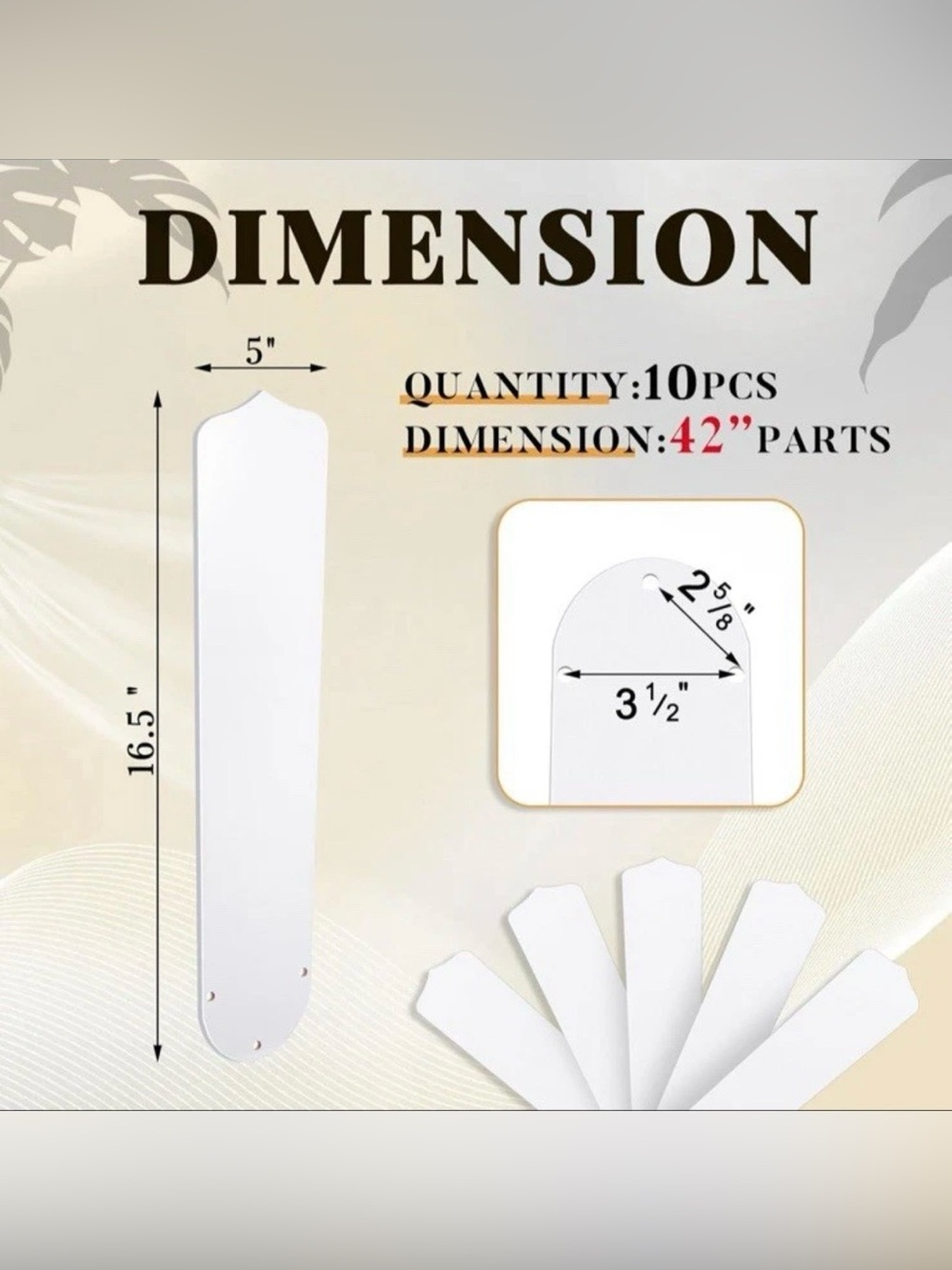 Lineshading 10 Pack 16.5” Replacement Fan Blades for 42" Ceiling Fan Waterproof